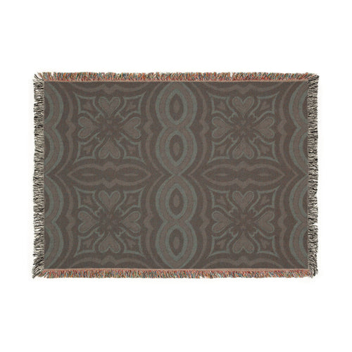 Bohemian Geometric Woven Blanket – Green and Rust Moroccan-Inspired Throw