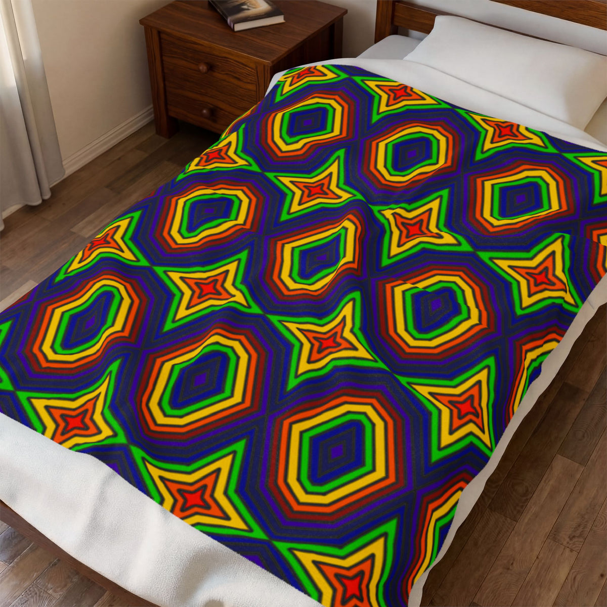 Colorful Geometric Rainbow Velveteen Plush Blanket